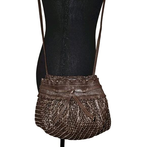 Fendi Shoulder Bag Brown Leather Vintage Braided Pochette Mini Draws 7x5 - Picture 2 of 16